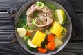 Delicious Mexican beef soup with vegetables close-up in a bowl. horizontal top view Royalty Free Stock Photo