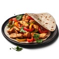 Delicious Mexican Chicken Fajitas on a Plate Isolated on White Background . Royalty Free Stock Photo