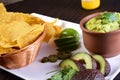 delicious Mexican cuisine guacamole, taco, tortilla, spicy Mexican chille Royalty Free Stock Photo