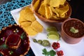 delicious Mexican cuisine guacamole, taco, tortilla, spicy Mexican chille Royalty Free Stock Photo