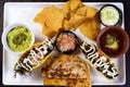 delicious Mexican cuisine guacamole, taco, tortilla, spicy Mexican chille Royalty Free Stock Photo