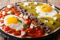 Delicious mexican dish: eggs huevos divorciados with Frijoles re