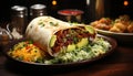 A delicious Mexican meal with beef, guacamole, and fresh cilantro generated by AI Royalty Free Stock Photo