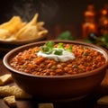 Delicious Mexican Style Bean Stew With Sour Cream And Chips