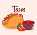 Delicious mexican tacos with sauces Royalty Free Stock Photo