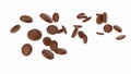 3d illustration of delicious milk chocolate chips flying on a white background