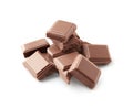 Delicious milk chocolate pieces on white background Royalty Free Stock Photo