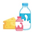 Delicious milk and yogurt bottles with cheese