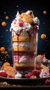 Delicious milkshake tower with Strawberry Blueberry fruit Ice Cream cake and cookies