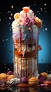 Delicious milkshake tower with Strawberry Blueberry fruit Ice Cream cake and pastries