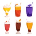 Delicious Milkshakes Served In A Set, Featuring A Variety Of Flavors And Toppings As Strawberry, Ice Cream, Blueberry