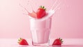 Delicious milkshakes with strawberries splashing into milk Royalty Free Stock Photo