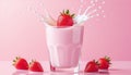 Delicious milkshakes with strawberries splashing into milk Royalty Free Stock Photo