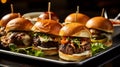 Delicious mini sliders assortment on tray Royalty Free Stock Photo