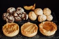 Delicious mini tarts with fresh apricots and peaces, crinckles and chocolate tarte