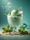 Delicious Mint gelato ice cream, floating, refreshing frozen dessert. Cinematic advertising photography