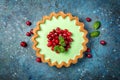 Delicious mint open tart with fresh cranberry