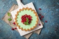 Delicious mint open tart with fresh cranberry