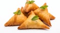 Delicious Mint Samosas: Triangle Shaped Pastries On White Background