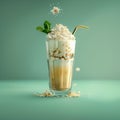 Delicious minty mocca milkshake, with whipped cream and golden crunchy sprinkles.