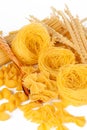 Delicious mixed pasta on white background. creative photo. Royalty Free Stock Photo