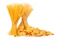 Delicious mixed pasta on white background. creative photo. Royalty Free Stock Photo