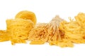 Delicious mixed pasta on white background. creative photo. Royalty Free Stock Photo