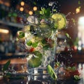 delicious mohito floating in the air, professional food photography, studio background, advertising photography, cooking ideas