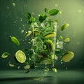 delicious mohito floating in the air, professional food photography, studio background, advertising photography, cooking ideas