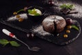 Delicious molten chocolate lava cake with vanilla ice cream Royalty Free Stock Photo