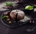 Delicious molten chocolate lava cake with vanilla ice cream Royalty Free Stock Photo