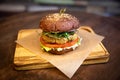 delicious mouth-watering vegan burger with cutlet