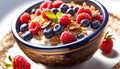 Delicious muesli dish with berries and yogurt