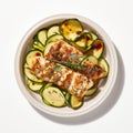 Delicious Muffin Dish With Roasted Barramundi Steak And Zucchini