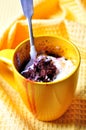 Delicious Mug Cake, chocolate cherry cake cooked in a cup in the microwave Royalty Free Stock Photo