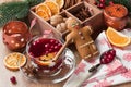 Delicious mulled wine winter aromatic spice hot alcohol drink
