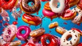 Delicious multi-colored donuts on a eat breakfast cream snack concept gastronomy