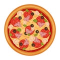 delicious mushroom pizza with ham, olives and tomatoes