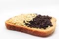 Toast with Dutch chocolate sprinkles on isolated white background Royalty Free Stock Photo