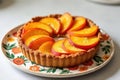 Delicious Nectarine Tart on a Vibrant Plate Royalty Free Stock Photo