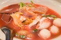 Delicious Noodle In Red Tofu Soup Royalty Free Stock Photo