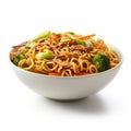 Delicious Noodles With Fresh Vegetables In A White Bowl