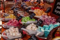 Delicious nougat in beautiful colours in a market stall