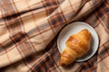 Delicious and nutritious morning breakfast served on a cozy bed, captured from the top view Royalty Free Stock Photo