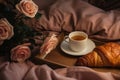 Delicious and nutritious tea breakfast served on cozy bed for healthy start to the day Royalty Free Stock Photo