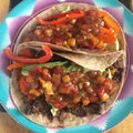 Delicious and Nutritious Vegetable Taco Dish with Beans and Mango Salsa Royalty Free Stock Photo