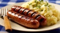 Delicious Oktoberfest German Bratwurst Close-Up AI Generated