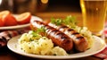 Delicious Oktoberfest German Bratwurst Close-Up AI Generated