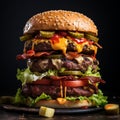 Delicious Ominous Burger With Bacon, Lettuce, And Cheese Royalty Free Stock Photo