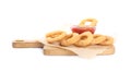 Delicious onion rings and ketchup isolated Royalty Free Stock Photo